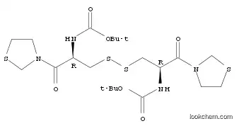 Molecular Structure of 937207-71-1 (11-Oxa-5,6-dithia-2,9-diazatridecanoic acid, 12,12-dimethyl-10-oxo-3,8-bis(3-thiazolidinylcarbonyl)-, 1,1-dimethylethyl ester, (3R,8R)-)